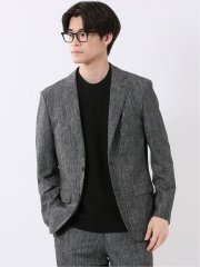 ストレッチ ウォッシャブル サッカー プリント レギュラーフィット 2ボタン ジャケット 黒(セットアップ可能)