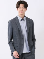 ストレッチ ウォッシャブル サッカー レーヨン混 2ボタン ジャケット 紺 セットアップ可能 メンズ