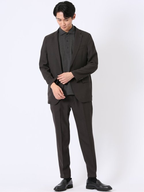 ウォッシャブル 麻調 メッシュ スリムフィット ノータック パンツ(セットアップ可能)