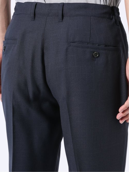 スラックス メンズ ビジネス パンツ ストレッチ ウォッシャブル 麻調 メッシュ スリム ノータック 裾上げ済み セットアップ可能