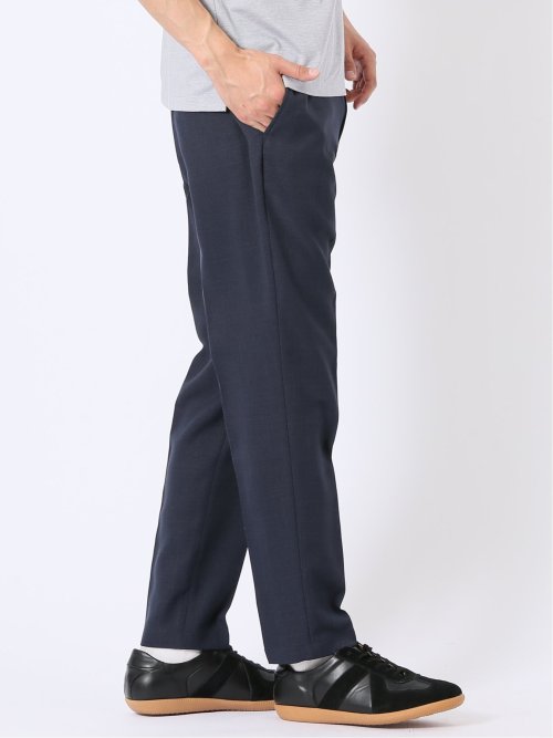 スラックス メンズ ビジネス パンツ ストレッチ ウォッシャブル 麻調 メッシュ スリム ノータック 裾上げ済み セットアップ可能