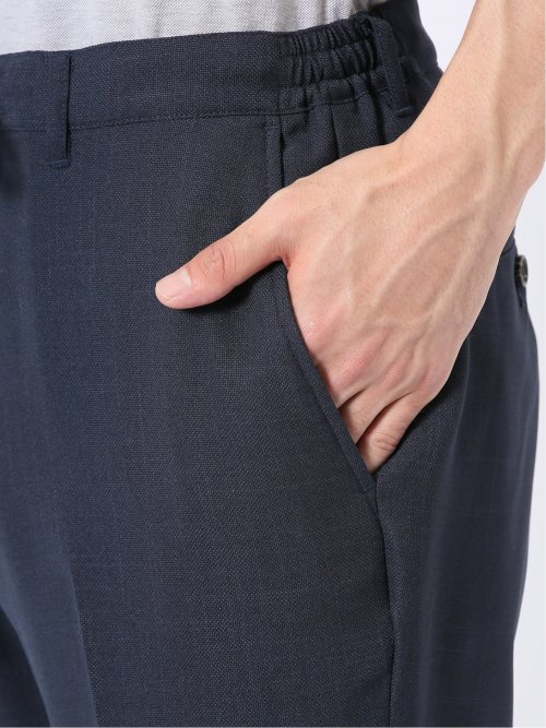 スラックス メンズ ビジネス パンツ ストレッチ ウォッシャブル 麻調 メッシュ スリム ノータック 裾上げ済み セットアップ可能