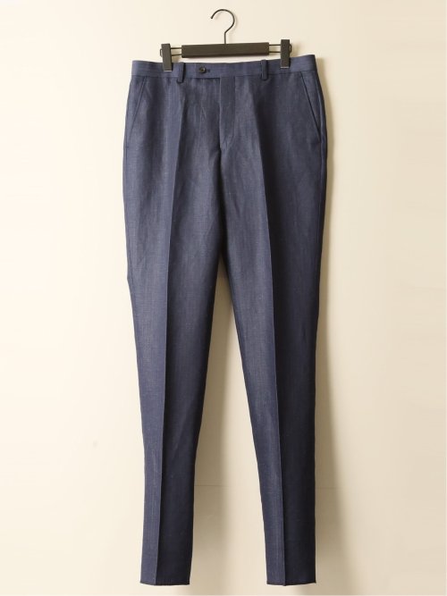 ウールリネン レギュラーフィット ノータックパンツ 紺(セットアップ可能)