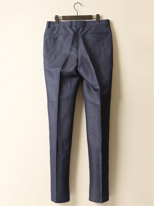 ウールリネン レギュラーフィット ノータックパンツ 紺(セットアップ可能)