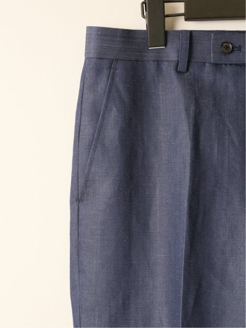 ウールリネン レギュラーフィット ノータックパンツ 紺(セットアップ可能)
