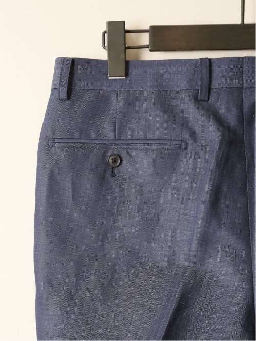 ウールリネン レギュラーフィット ノータックパンツ 紺(セットアップ可能)