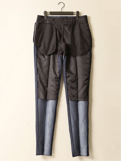 ウールリネン レギュラーフィット ノータックパンツ 紺(セットアップ可能)