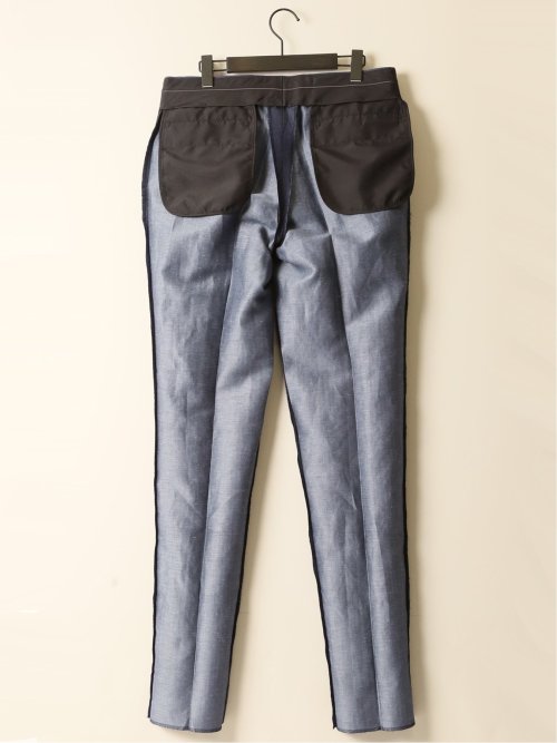 ウールリネン レギュラーフィット ノータックパンツ 紺(セットアップ可能)