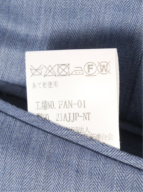 ウールリネン レギュラーフィット ノータックパンツ 青(セットアップ可能)