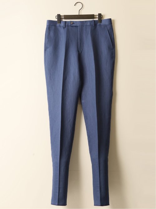 ウールリネン レギュラーフィット ノータックパンツ 青(セットアップ可能)