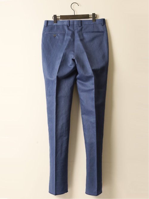 ウールリネン レギュラーフィット ノータックパンツ 青(セットアップ可能)