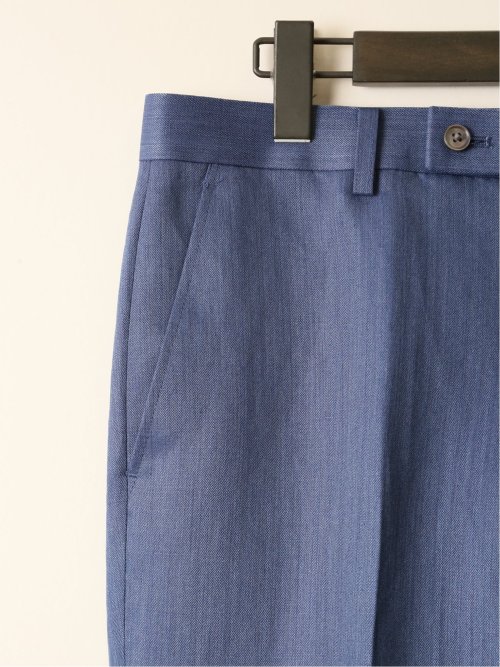 ウールリネン レギュラーフィット ノータックパンツ 青(セットアップ可能)