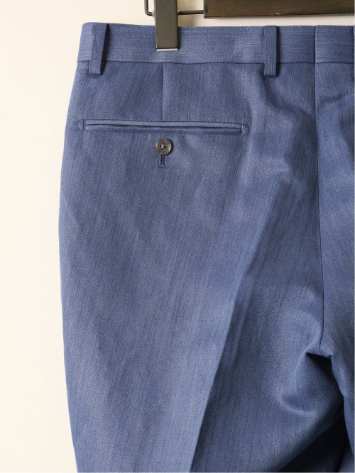 ウールリネン レギュラーフィット ノータックパンツ 青(セットアップ可能)