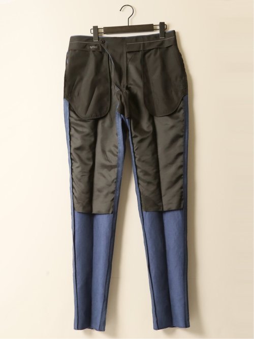 ウールリネン レギュラーフィット ノータックパンツ 青(セットアップ可能)