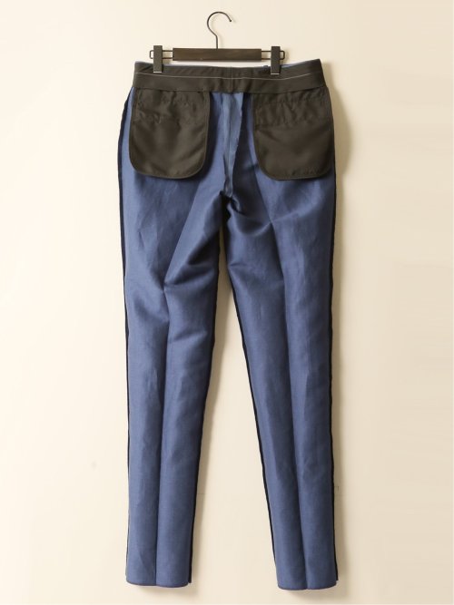 ウールリネン レギュラーフィット ノータックパンツ 青(セットアップ可能)