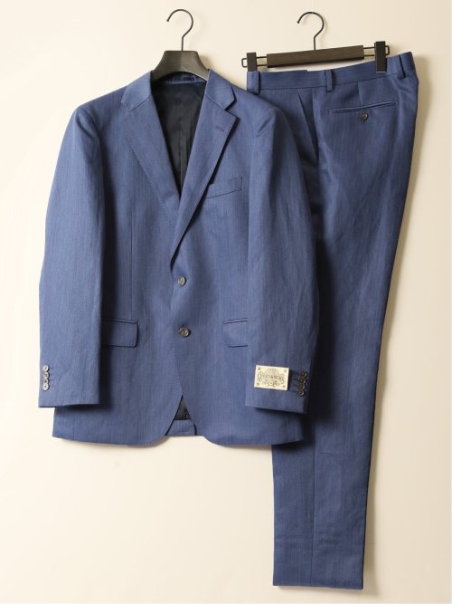 ウールリネン レギュラーフィット ノータックパンツ 青(セットアップ可能)