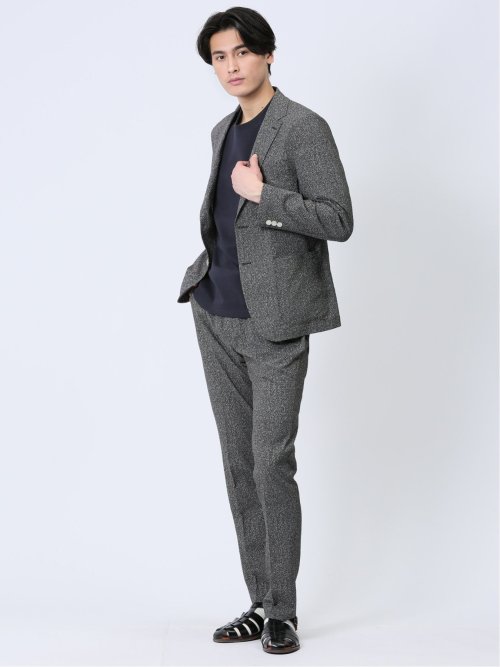 軽量 スリムフィット ノータックパンツ プリント黒(セットアップ可能)