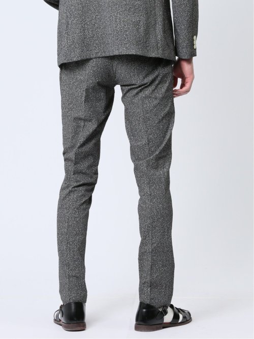 軽量 スリムフィット ノータックパンツ プリント黒(セットアップ可能)