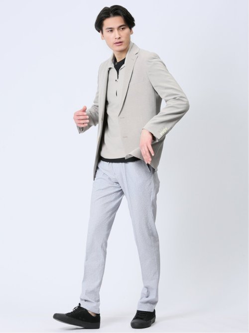 軽量 スリムフィット ノータックパンツ プリントライトグレー(セットアップ可能)