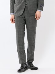 SUPER140'S レギュラーフィット ノータック スラックス グレンチェックグレー(セットアップ可能)