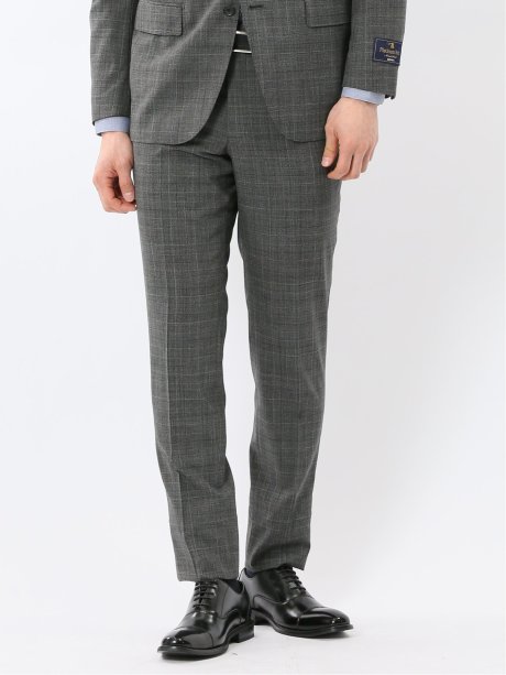 SUPER140'S レギュラーフィット ノータック スラックス グレンチェックグレー(セットアップ可能)