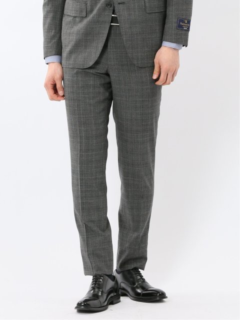 SUPER140'S レギュラーフィット ノータック スラックス グレンチェックグレー(セットアップ可能)