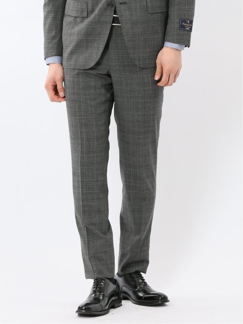 SUPER140'S レギュラーフィット ノータック スラックス グレンチェックグレー(セットアップ可能)