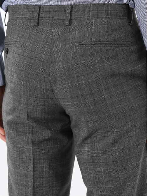 SUPER140'S レギュラーフィット ノータック スラックス グレンチェックグレー(セットアップ可能)