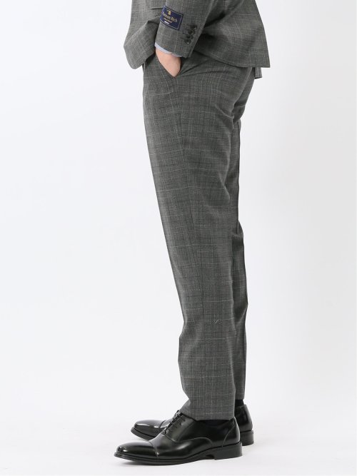 SUPER140'S レギュラーフィット ノータック スラックス グレンチェックグレー(セットアップ可能)