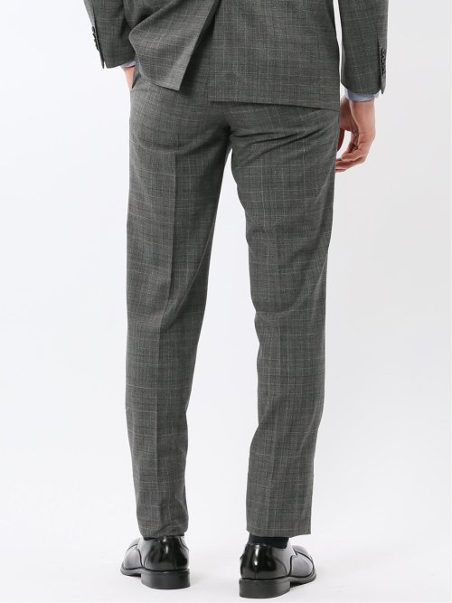 SUPER140'S レギュラーフィット ノータック スラックス グレンチェックグレー(セットアップ可能)