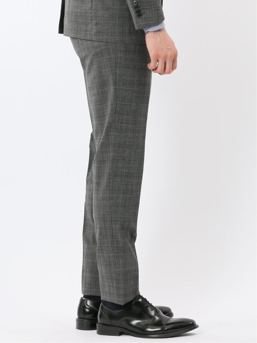 SUPER140'S レギュラーフィット ノータック スラックス グレンチェックグレー(セットアップ可能)