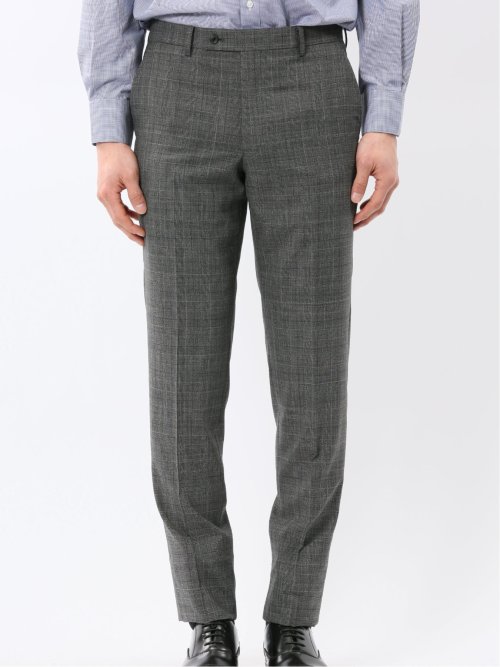 SUPER140'S レギュラーフィット ノータック スラックス グレンチェックグレー(セットアップ可能)