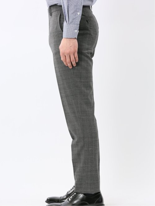 SUPER140'S レギュラーフィット ノータック スラックス グレンチェックグレー(セットアップ可能)