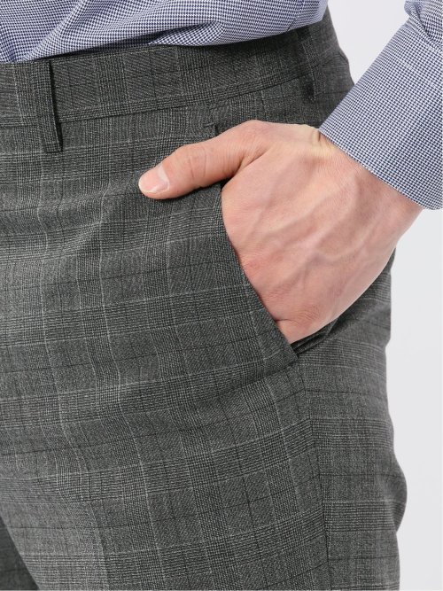 SUPER140'S レギュラーフィット ノータック スラックス グレンチェックグレー(セットアップ可能)