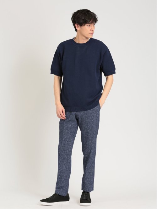 デニム調ヘリンボン ノータックパンツ(セットアップ可能)