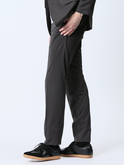 デニム調 スリムフィット ノータックパンツ 黒(セットアップ可能)