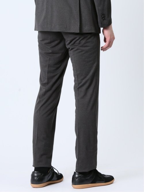 デニム調 スリムフィット ノータックパンツ 黒(セットアップ可能)