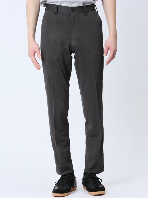 デニム調 スリムフィット ノータックパンツ 黒(セットアップ可能)