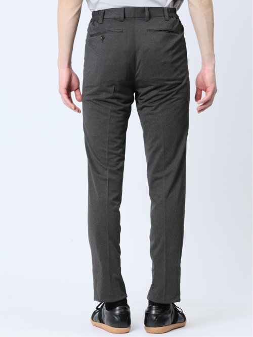 デニム調 スリムフィット ノータックパンツ 黒(セットアップ可能)