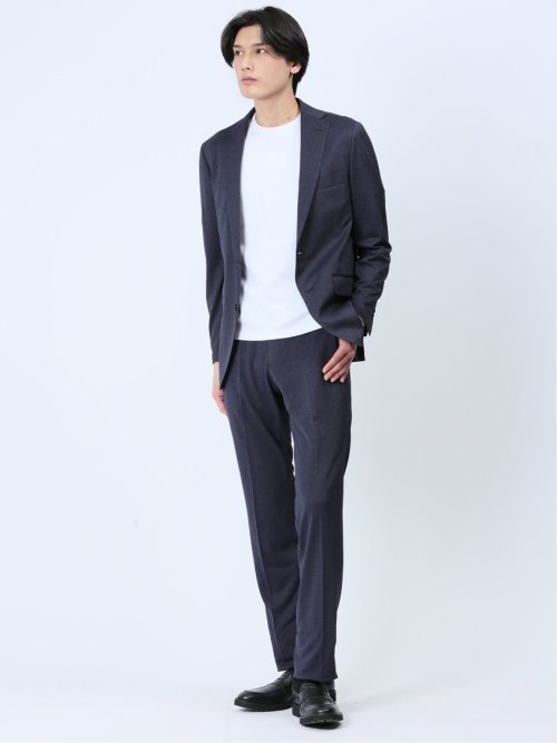 デニム調 スリムフィット ノータックパンツ ダルブルー(セットアップ可能)