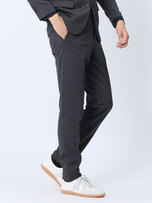 ストレッチジャージ スリムフィット ノータックパンツ グレー(セットアップ可能)