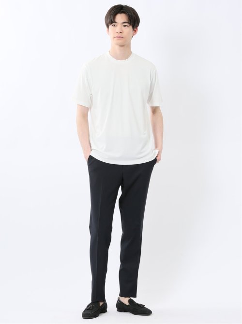 軽量メッシュ スリムフィット ノータックパンツ 紺(セットアップ可能)