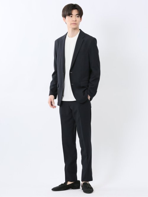 軽量メッシュ スリムフィット ノータックパンツ 紺(セットアップ可能)