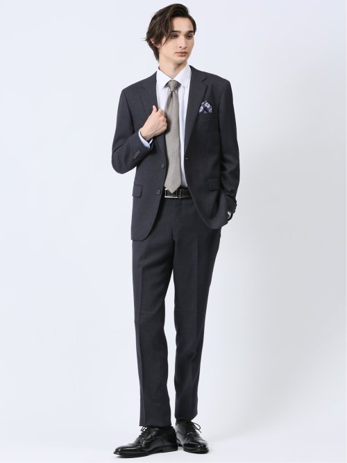 Woolen Tec On スリムフィット ノータックスラックス 千鳥紺