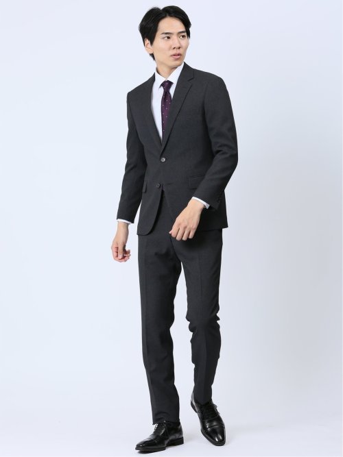 ストレッチウォッシャブル スリムフィット ノータックスラックス 無地グレー(セットアップ可能)