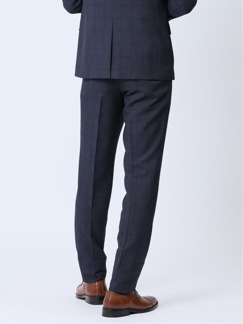 ストレッチウォッシャブル スリムフィット ノータックスラックス チェック青(セットアップ可能)