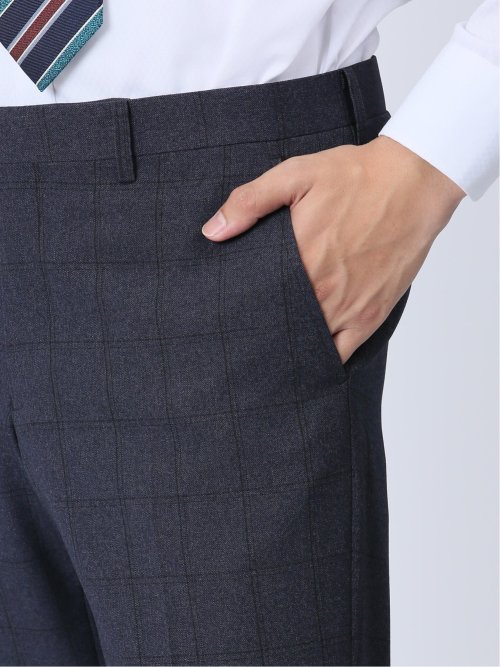 ストレッチウォッシャブル スリムフィット ノータックスラックス チェック青(セットアップ可能)