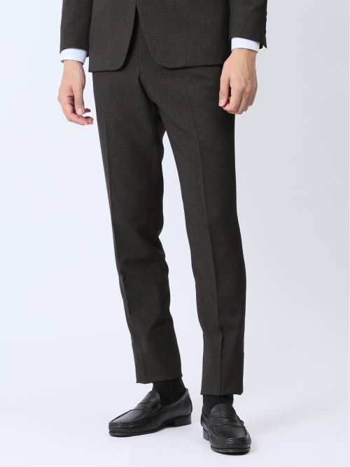 Woolen Tec On スリムフィット ノータックパンツ 千鳥こげ茶