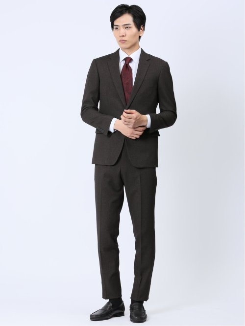 Woolen Tec On スリムフィット ノータックパンツ 千鳥こげ茶(セットアップ可能)