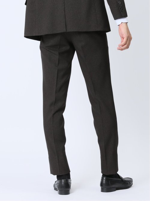 Woolen Tec On スリムフィット ノータックパンツ 千鳥こげ茶(セットアップ可能)